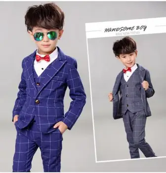 

Fashion Formal Boys Suits wedding suits for boys Cotton Plaid children Clothing Blazer+Vest+Pants Sets children's costume