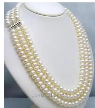 

natural Pearl Necklace 17"-19" beautiful 3rows of natural white Akoya Pearl Necklace AKOYA S-bride jewelry