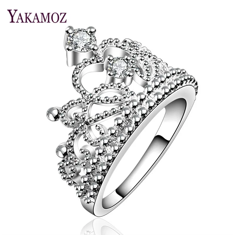 Аутентичные CZ стерлингового серебра Princess Crown Silver Цвет кольцо с четкими