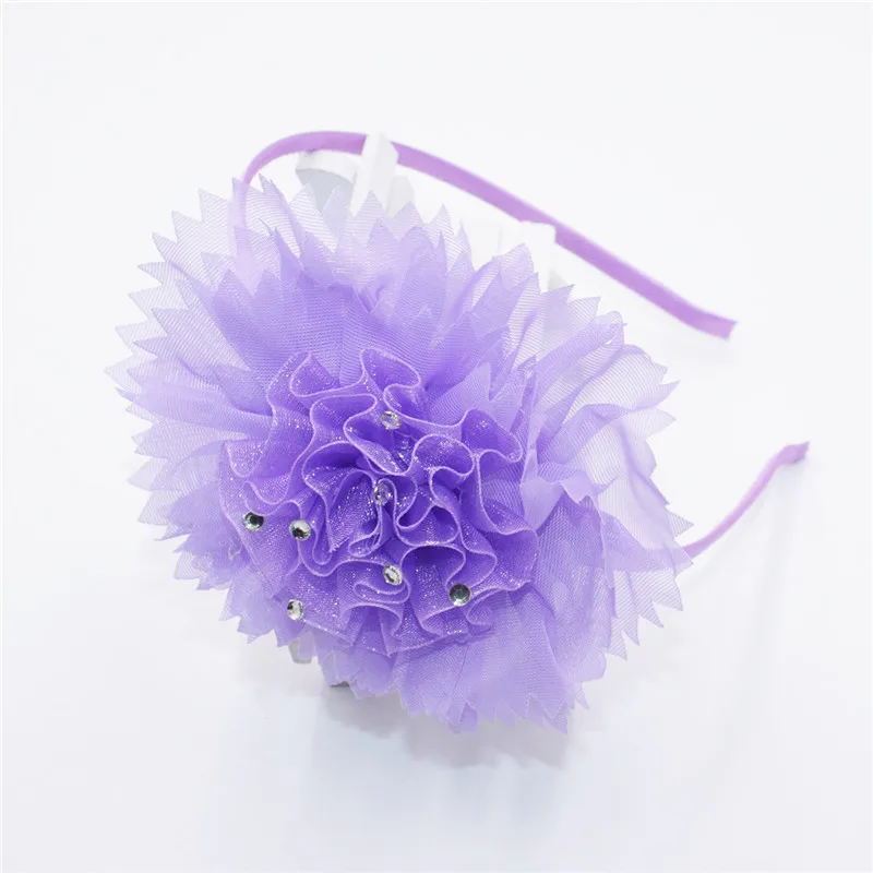 Большая резинка для волос с цветком из шифона со стразами и повязка на голову для малышей ручной работы из мягкой повязки на голову; Детские аксессуары для волос для девочки - Цвет: Purple