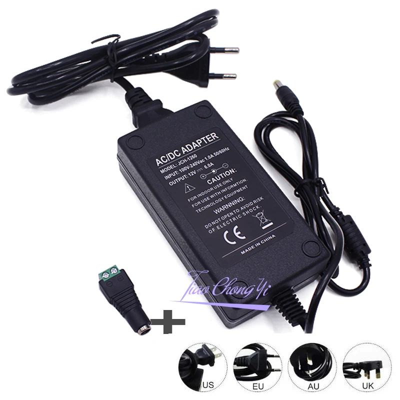 12V 6A 6 amp 72W DC EU US UK AU штекер светодиодный адаптер питания трансформатор светильник |