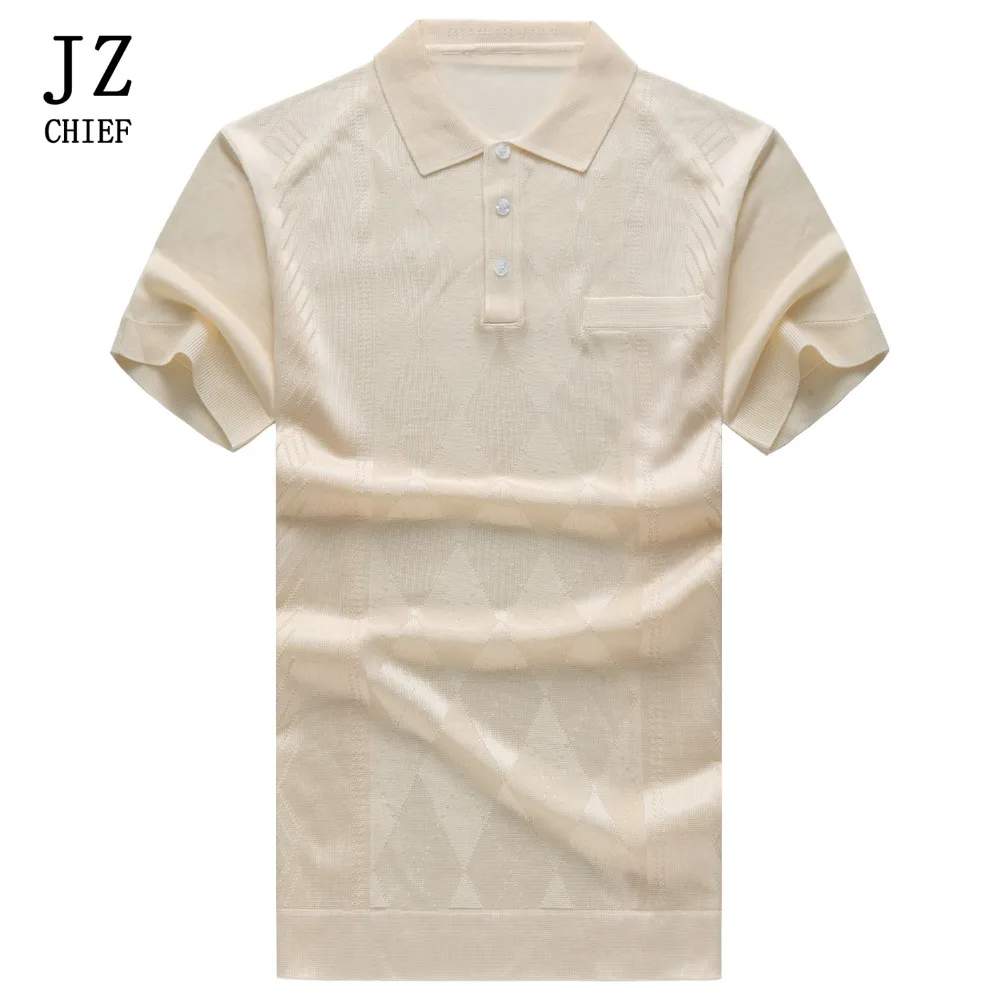 

JZ CHIEF Men Silk Polo Shirt Summer Short Sleeve Clothes 2018 Solid Color Breathable Argyle Poloshirt Blouse Tops Knitted Polos