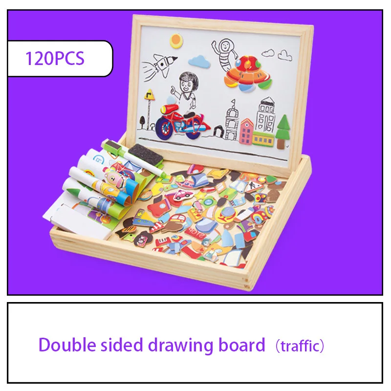 100+Pcs Wooden Multifunction Children Animal Puzzle Writing Magnetic Drawing Board Blackboard Learning Education Toys For Kids 5