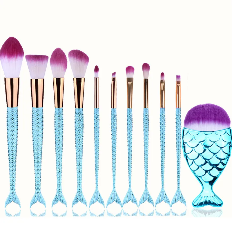 

USPS Dropship New 10/11 PCS Unicorn Mermaid Makeup Brushes Set Fish Tail Powder Foundation Cosmetic Make Up Tools High quality