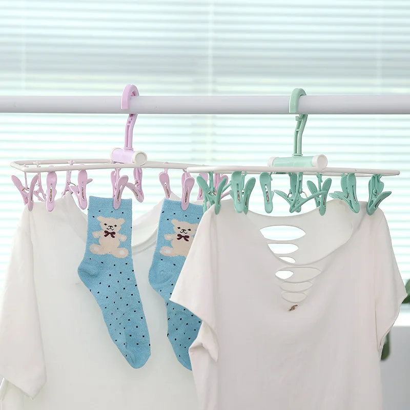 

Multifunction Clips Clothes Hanger for Clothes Fold Clothes Drying Rack Plastic Traveling Clothespin Drying Rack Windproof