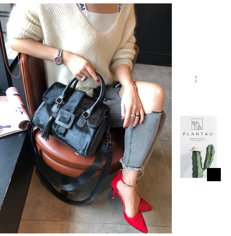 Boston bag2018 новые мягкие сумки из конского волоса меховые женские сумки-тоут большой емкости черные крутые сумки через плечо Boston сумка высокого качества