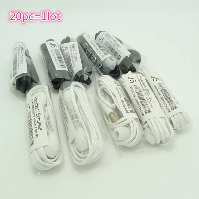 Factory outlets 20pcs/lot J5 Headsets In-ear Earphones Headphones Hands-free with Mic Logo For Samsung HuaWel Nokia HTC Xiaom1