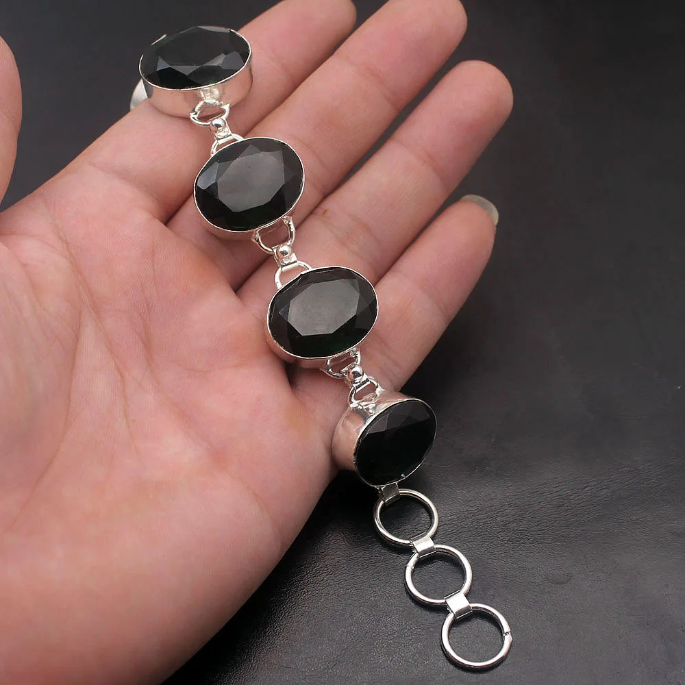 

Hermosa Jewelry Charming Fashion Oval Green Peridot 925 Sterling Silver Bracelets 8 inches 20CM Adjustable