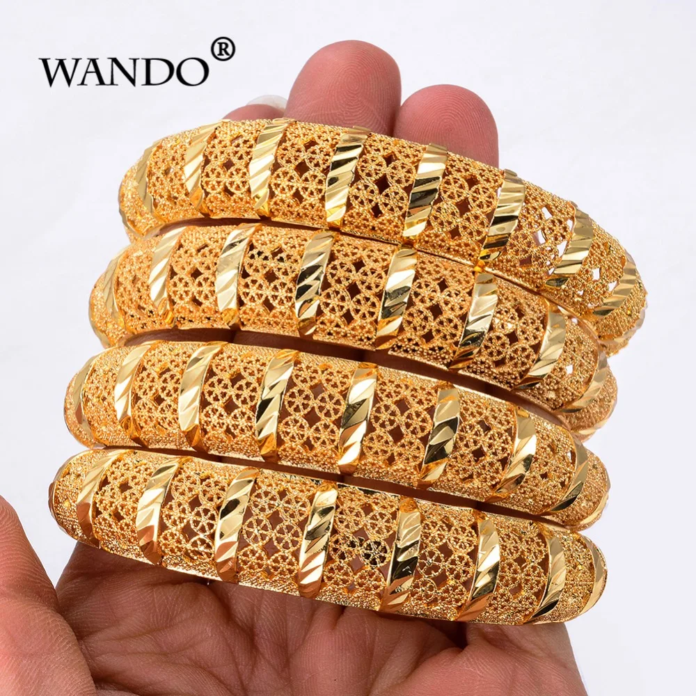 

WANDO Trendy 4pcs/lot Ethiopian/Dubai/African/France/jewelry Gold Color Bangles Jewelry Gold Bangles&Bracelets for Women Gifts