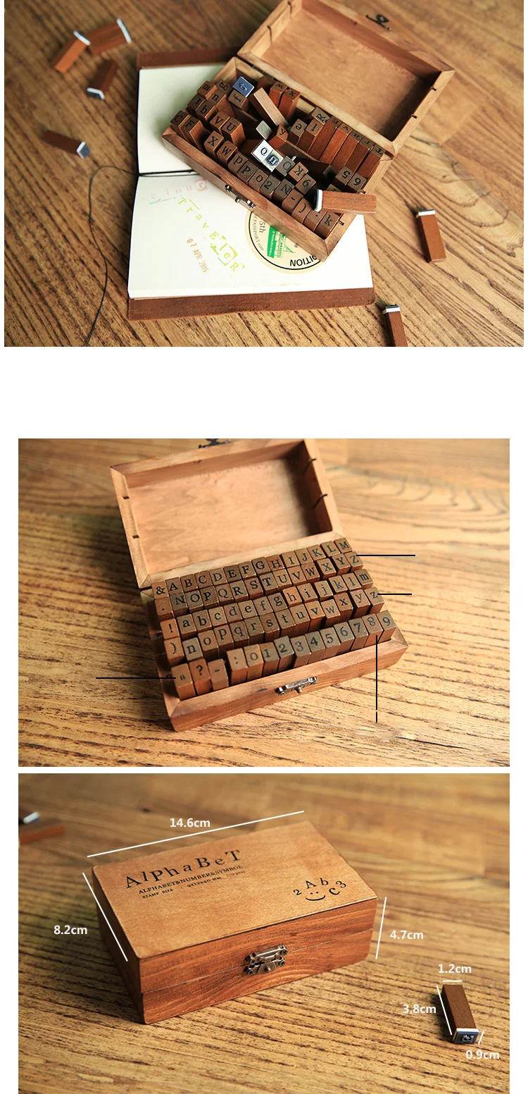 Diy штамп Ретро деревянная коробка английский, алфавитно-цифровой символ Корейская деревянная резиновая печать Набор из 7