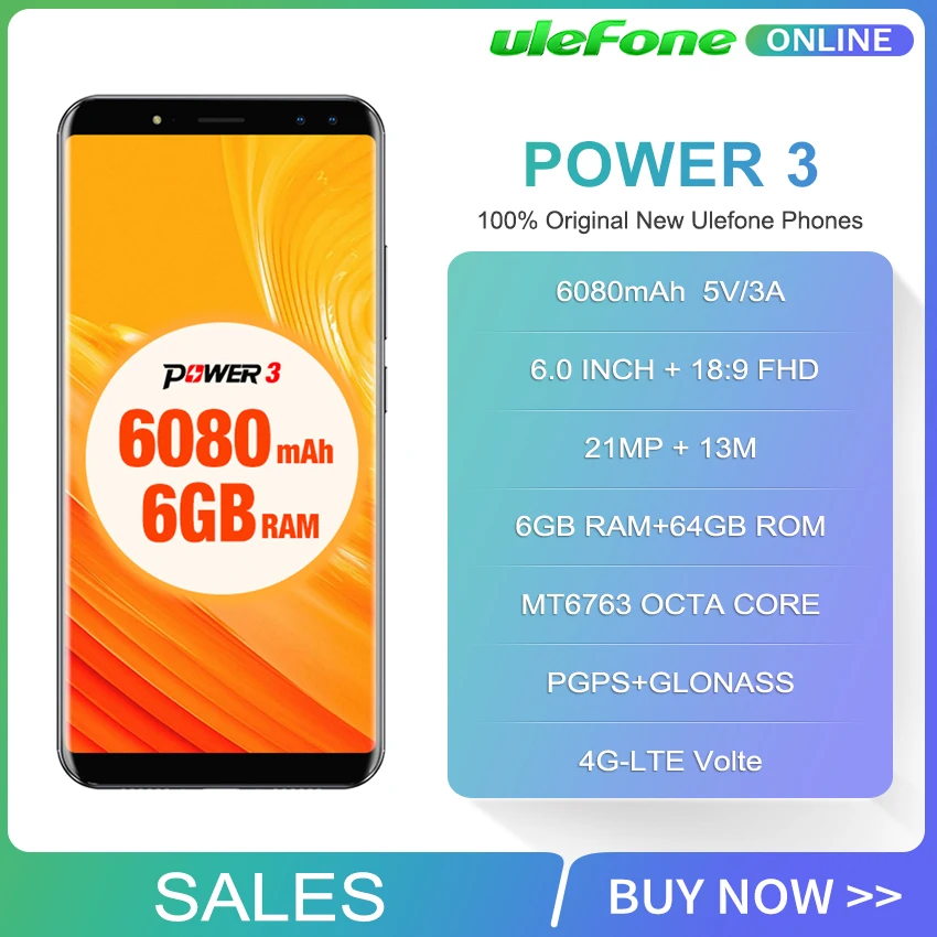 Ulefone Power 3 смартфон с 5 дюймовым дисплеем восьмиядерным процессором MT6763 ОЗУ 6 ГБ ПЗУ