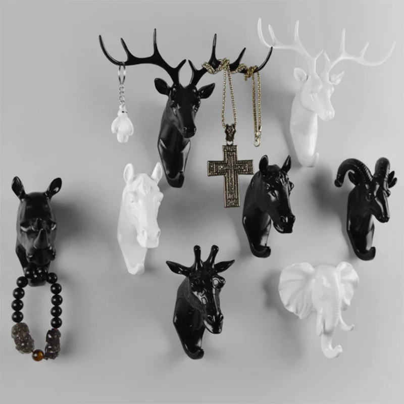 

HHYUKIMI Pure Black 3D Animal Head Hook Resin Craft Key/Cap/Clothes Claw Animal Mural Jewelry Decorative Hook Ornament Hanger