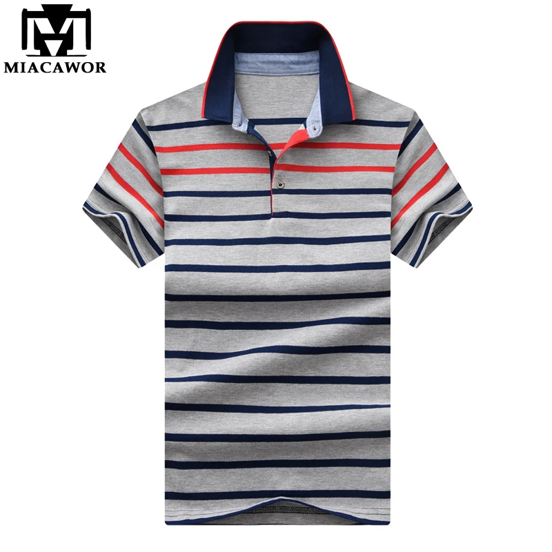 

MIACAWOR New Striped Men Cotton Short-sleeve Homme Baseball Polo shirts Slim Fit Casual Mens Clothing MT640
