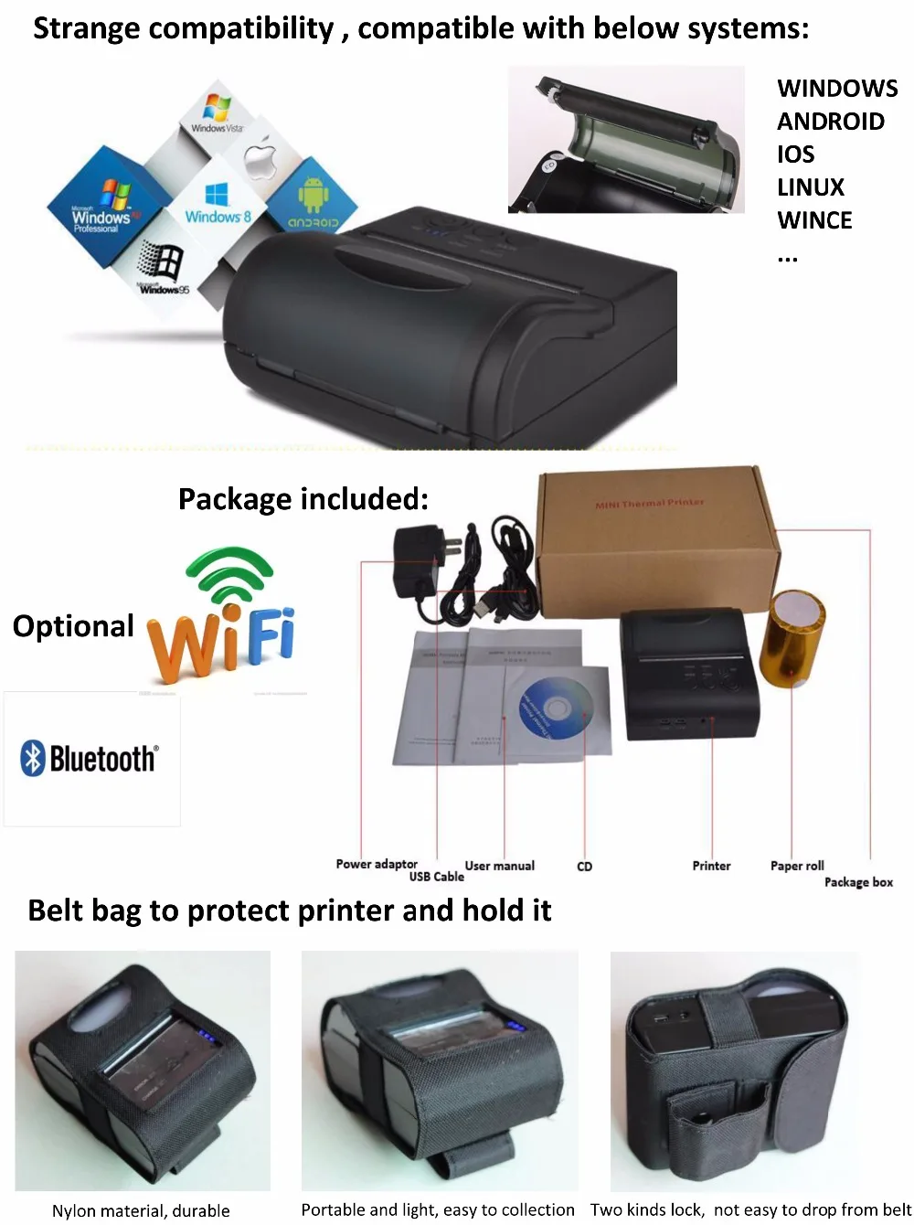 Tp-b3ai 80 мм Мини Портативный принтер bluetooth мобильный мини android Батарея питание Портативный принтера