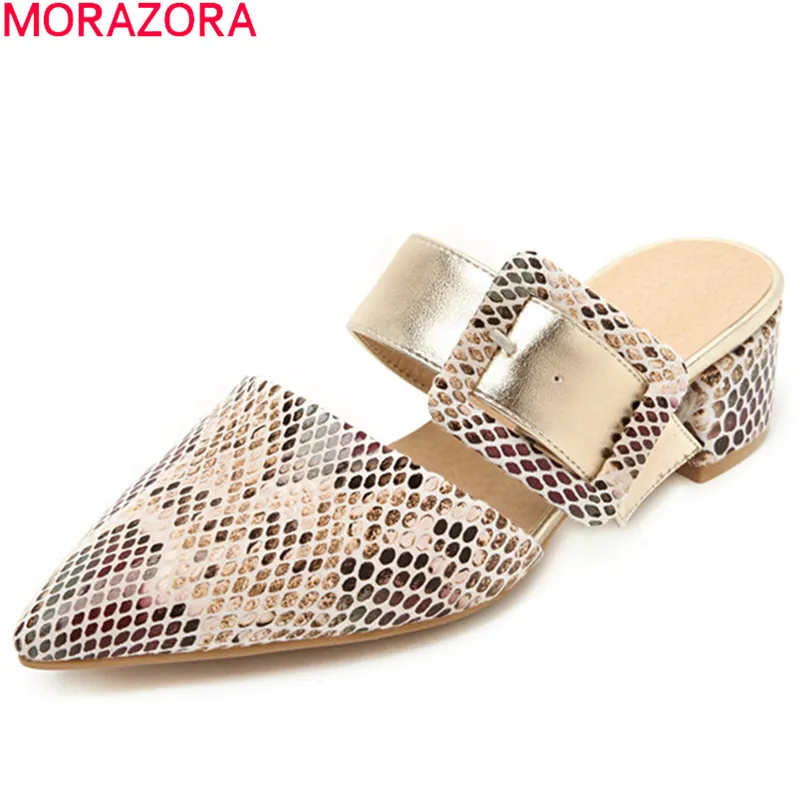MORAZORA/ размера плюс 48 женские туфли-лодочки сандалии на низком каблуке с острым носком обувь на каблуке модные летние вечерние свадебные туфли женские туфли с открытой пяткой
