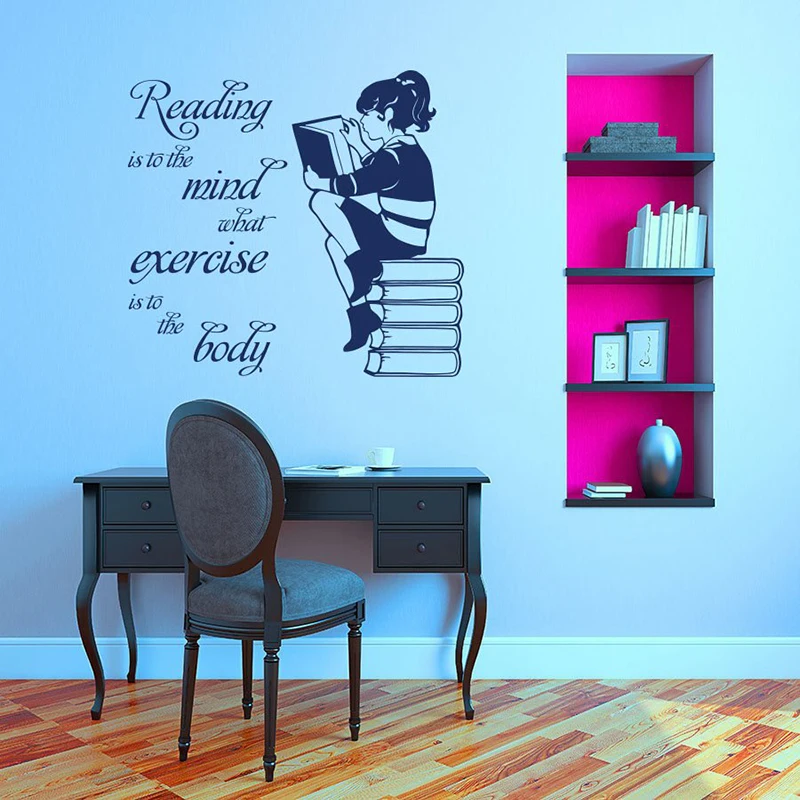 Девушка чтения книги виниловые наклейки на стену для детской комнаты Фреска Цитата Наклейка библиотеки спальня домашний декор художественный плакат W215