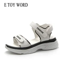 E TOY WORD flat sandals Womens summer Shoes Open Toe Casual wedges shoes for women Hook & loop Beach Black White Women sandals