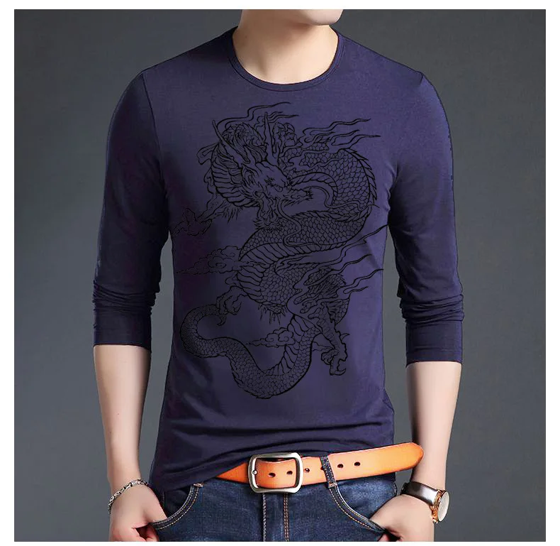 Мужская футболка с принтом дракона, весна, брендовые новые футболки с длинным рукавом, мужские футболки из хлопка, футболки в китайском стиле размера плюс 5XL