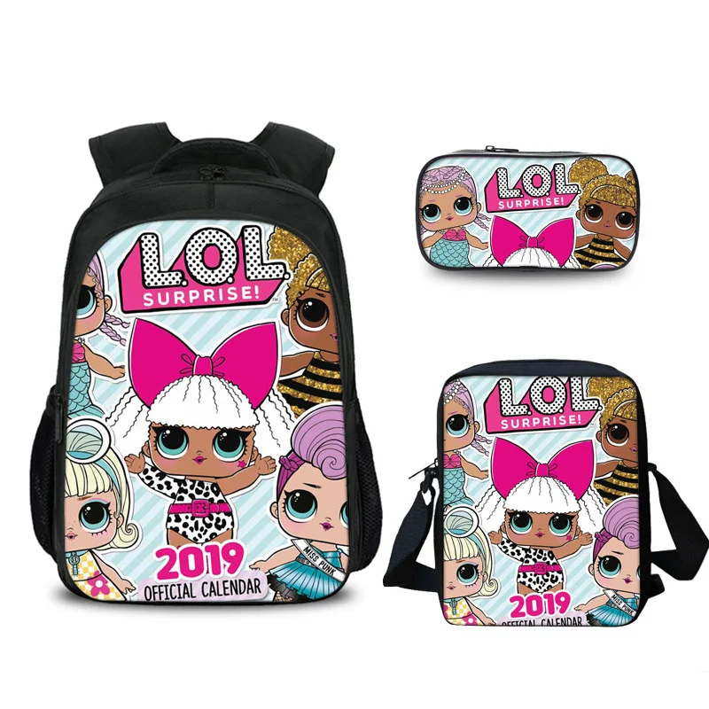 

3Pcs/Set 3D Kids LOL school Bag LOL Dolls Pets Backpack Custom Image Name Printed design Book Schoolbag mochila for Girls Gifts