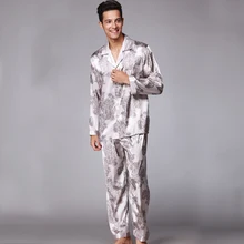 PS005 брендовые пижамы атласные шелковые мужские пижамы с принтом, пижамы с длинными рукавами и длинные штаны пижамные комплекты комплект из 2 предметов, одежда для сна
