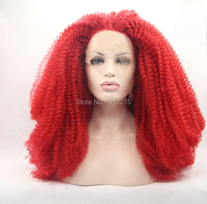 

afro kinky curly hair  red synthetic wig lace front wigs for black women heat resistant 180%density free shipping