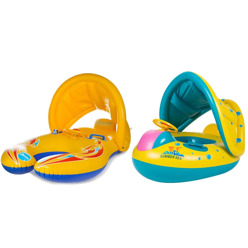 

Safety Kids Summer Swimming Ring PVC Inflatable Float Seat Swim Pool Toy Adjustable Sunshade Swimming Float Boat Seat
