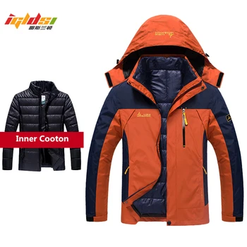 

Winter Jacket and Coats Men 2 in 1 Thick Warm Down Parka Mountain Jacket Pockets Hooded Fleece Waterproof Windbreaker 5XL 6XL