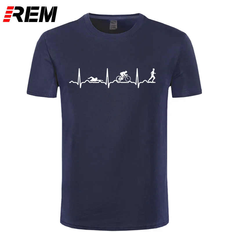 

REM Summer Fashion Men Shirt Triathlon Heartbeat Love T Shirt Short Sleeve Cotton T-shirt Tops Tee Triathlon T Shirts