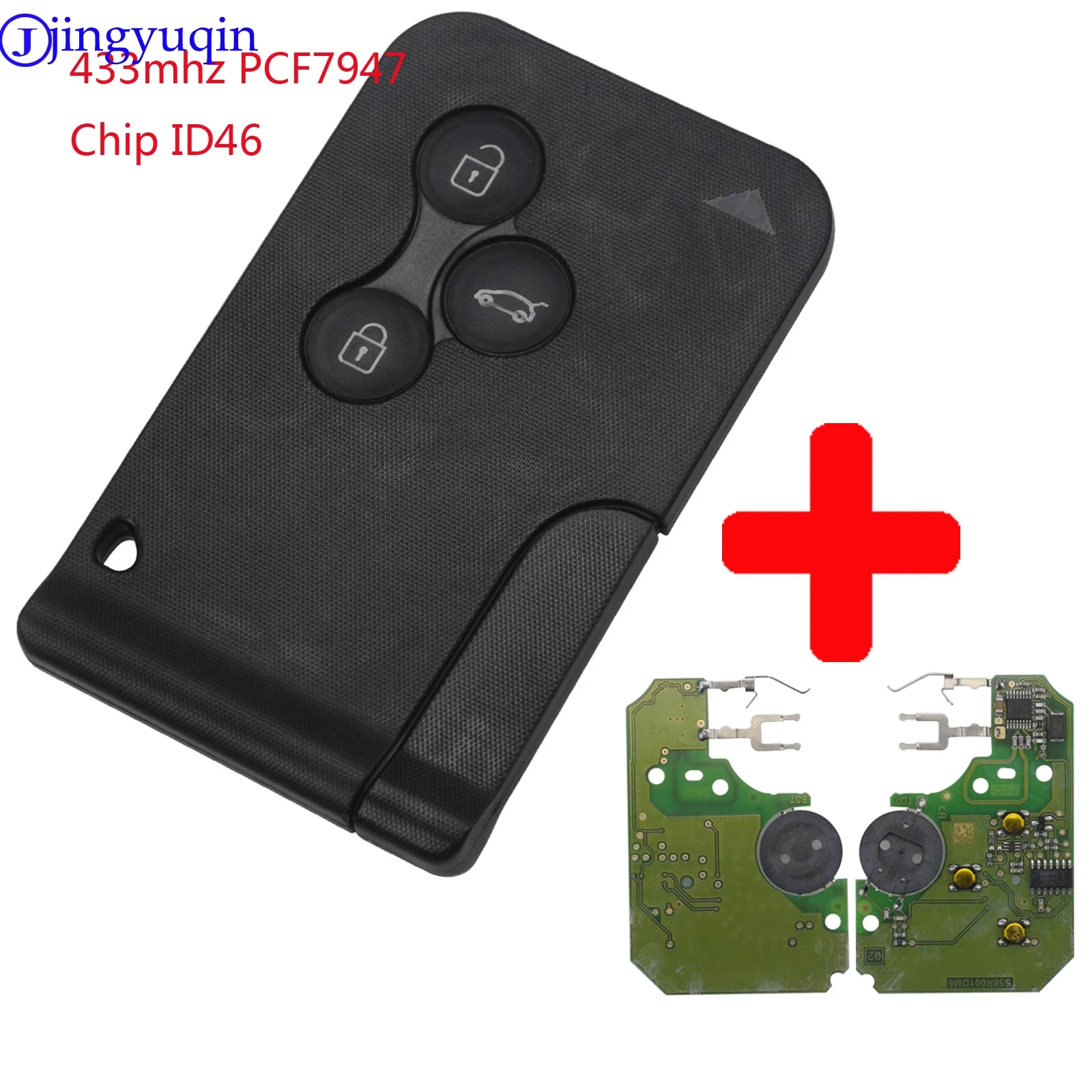 

jingyuqin Smart Key Card For Renault Megane II Scenic II Grand Scenic 2003-2008 433mhz PCF7947 Chip ID46 3 Button PCB Ultrasonic