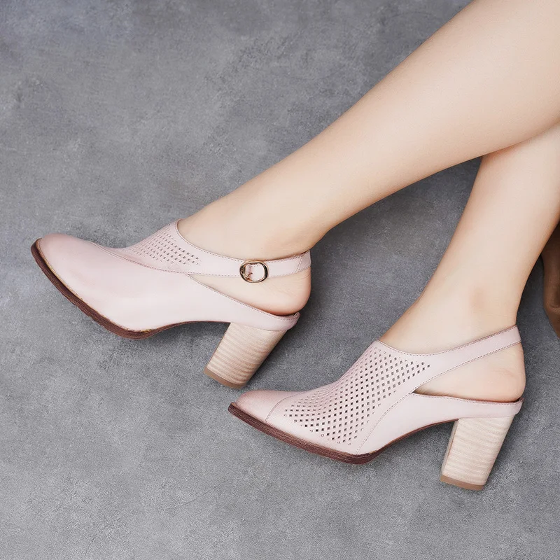 

JELLYFOND Handmade Slingback Pumps Women Genuine Leather High Heels Office Pumps Women Point Toe Block Heels Summer Shoes Woman