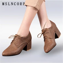 Plus Size 34-43 Fashion Spring Autumn Women Pumps Elegant Pointed Toe Office Lady Woman Shoes square heel lace up Oxfords Shoes Plus Size 34-43 Fashion Spring Autumn Women Pumps Elegant Pointed Toe Office Lady Woman Shoes square heel lace up Oxfords Shoes