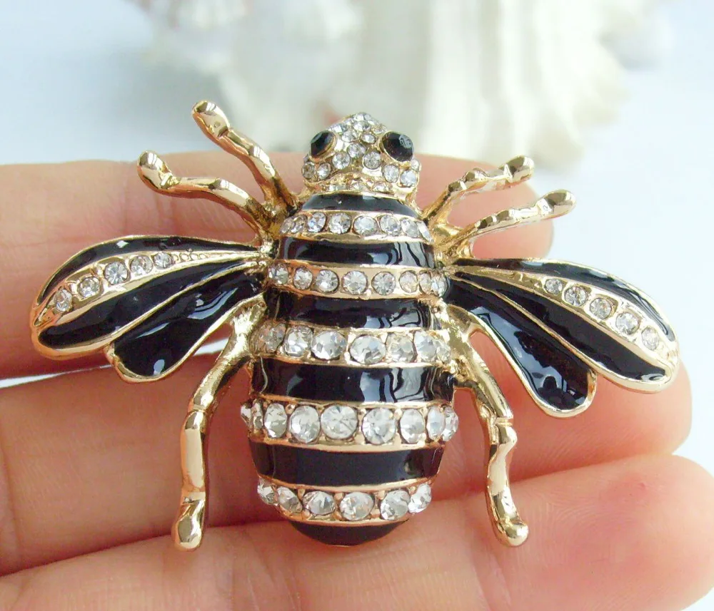 

2.16" Lovely Bee Honeybee Brooch Pin Pendant Clear Rhinestone Crystal JC01101