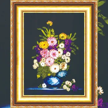 

Ribbon Cross Stitch Embroidery,Handmade DIY Silk Embroidery Kits,Needlework Sets for Beginner 3D Flower Printed Pattern C-0270