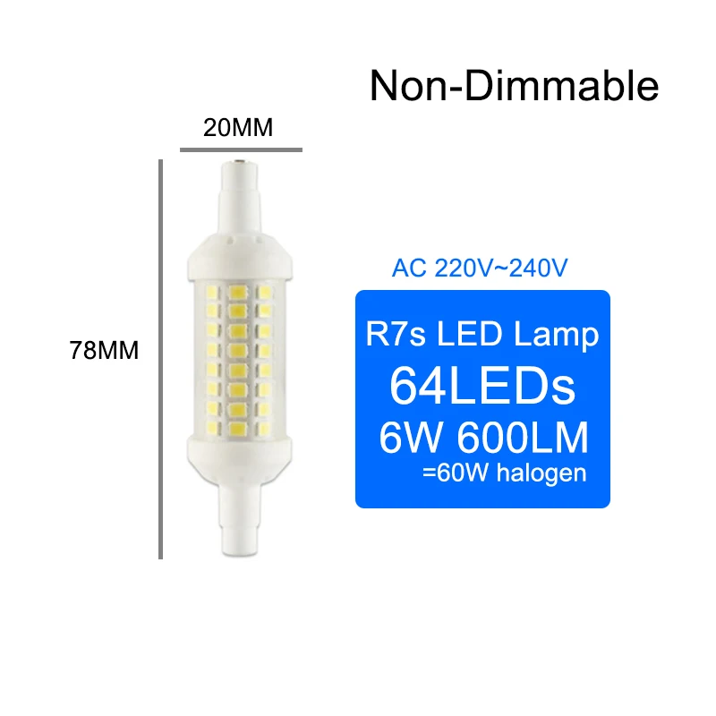 Светодиодный потолочный светильник R7S лампа 6 Вт-15 Вт AC 110V 220V 78 мм 118 мм 135 мм 189 мм заменить пятно трубки галогенные светильник 50 Вт 100 Вт 150 Вт Светодиодный прожектор светильник - Испускаемый цвет: 78MM NoDimmable 6W