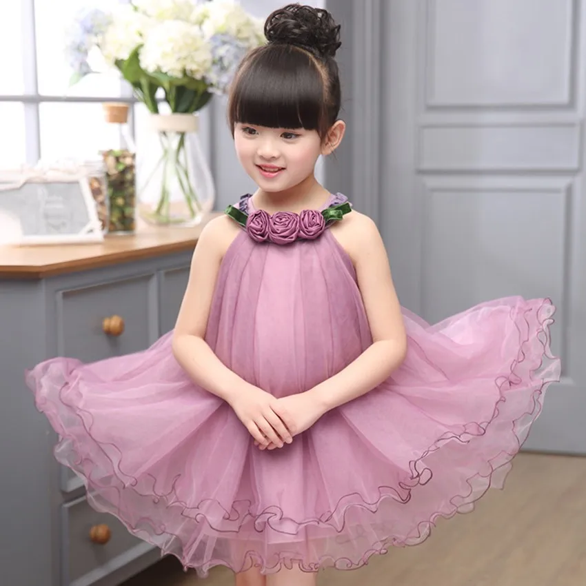 Летний кружевной жилет платье для девочек платье принцессы для маленьких девочек детская одежда трапециевидной формы детское праздничное платье с тремя цветами, От 3 до 7 лет, 2 цвета