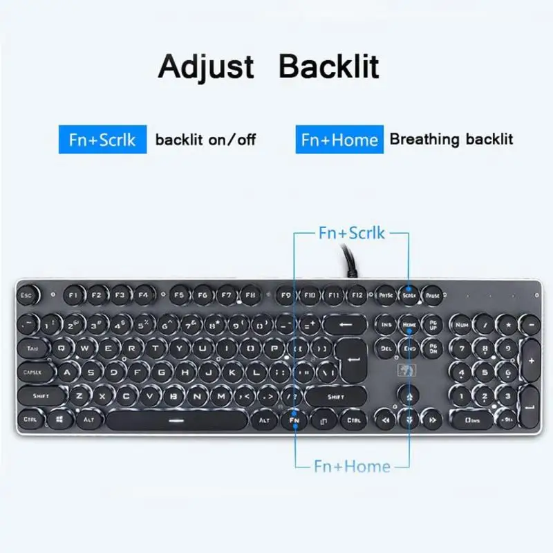 Стимпанк Ретро Keycap USB Проводная светящаяся игровая клавиатура с подсветкой 104
