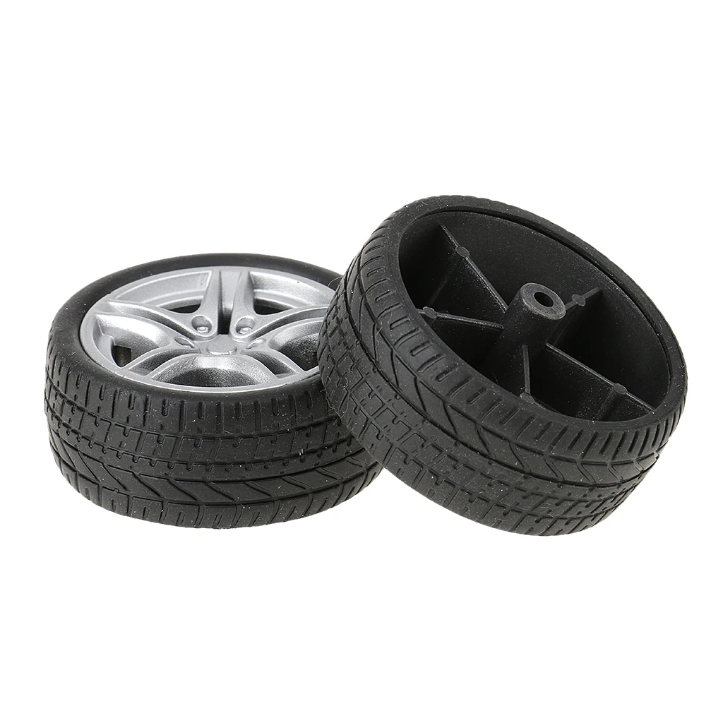 2 Pieces 48mm Rubber Wheels Tyre Car Truck Tire Model Toys Wheels for Mini Truck/Buses Making
