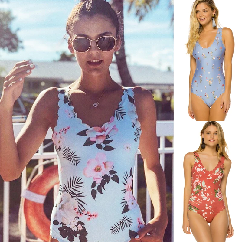 

YTFAIFEN Women One Piece Flowers swimsuit Print Halter Strap One Piece Push-Up Padded Bathing Backless Beachwear Bikini CF