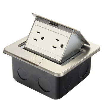 

Square ultra thin pop up ground socket high quality stainless steel two standard American socket DC-036