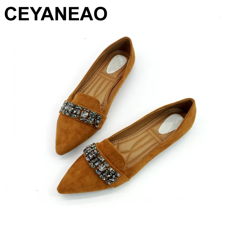 

CEYANEAO Spring Autumn Women Ballet Flats Shoes Pointed Toe Slip-On Crystal Woman Single Shoes Ladies Comfortable Zapatos Mujer