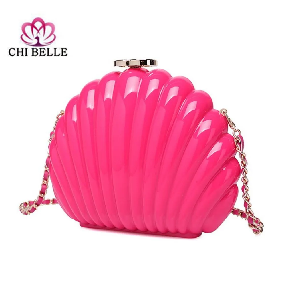 

The new acrylic small sweet wind shell fan-shaped single shoulder hand joker fashion lady dinner BaoChao pearl bag chibelle