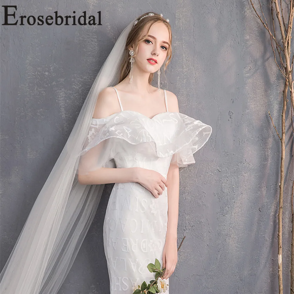 Erosebridal Новое поступление белое свадебное платье русалки с буквенным узором свадебное платье длинное свадебное простое vestido novia