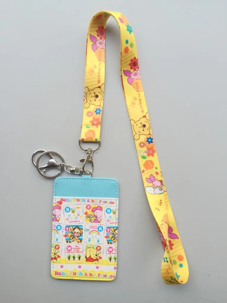 1Pcs cartoon pooh Lovely Cute Lanyard ID Badge Holder Neck Strap kids