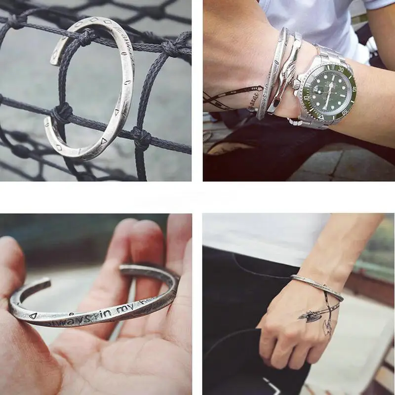 ANILLO Новые мужчины Viking войны Bangle Простой грубый Vintage Серебряный цвет Высокое