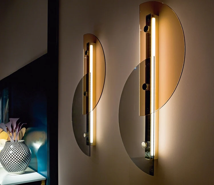 cabeceira showroom modelo criativo simples semicírculo lâmpada parede vidro