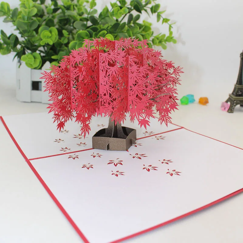  New Creative 3D DIY Red Maple Leaf Wish Crad Fashion Wedding Party Invitation Cards Upscale Event P - 32989675101