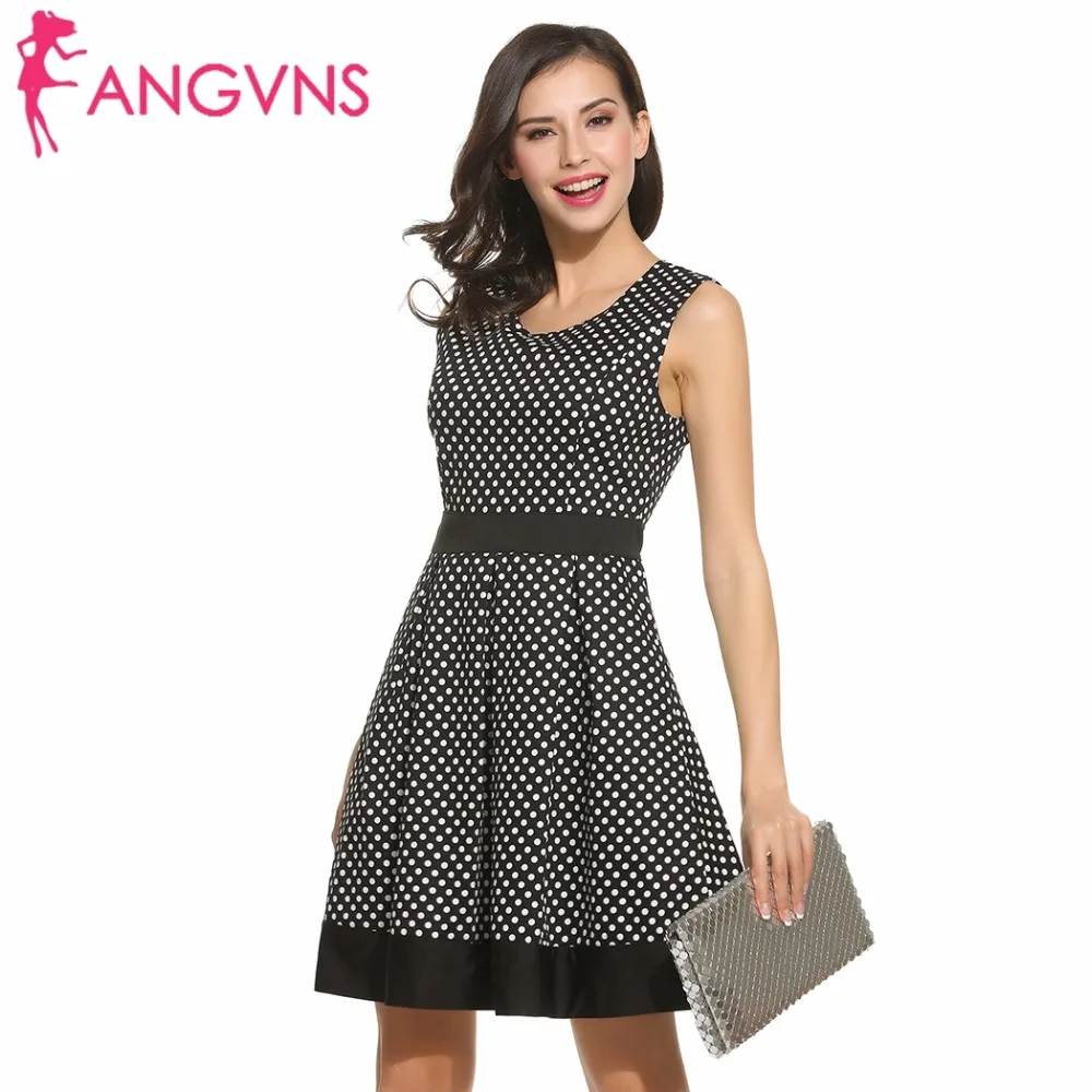 

ANGVNS Dot Vintage Dress Lady Summer Retro 1950s 60s Big Swing Women Tunic Short Fit and Flare Work Dress vestidos de trabajo de