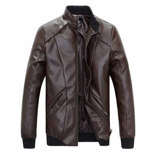 New Fashion PU Leather Jacket Men Black Red Brown Solid Mens Faux Fur ...