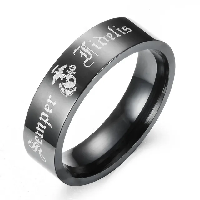 Black Semper Fidelis Mans Fashion Punk Ring Letter Latin Marines Rings Stainless Black Semper Fidelis Mans Fashion Punk Ring Letter Latin Marines Rings Stainless