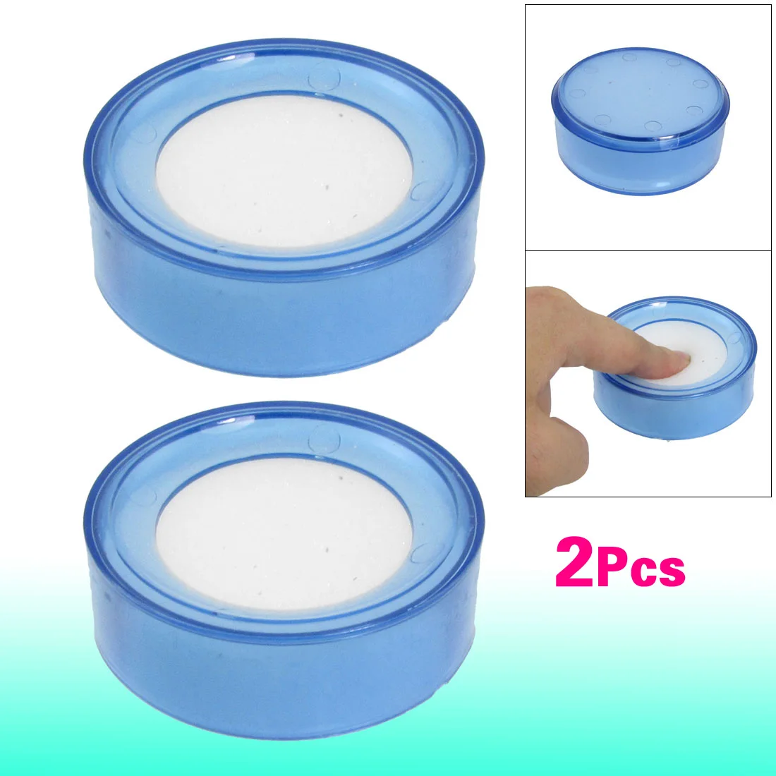 TFBC Clear Blue Plastic Round Case Finger Wet Sponge for Casher 6.9cm